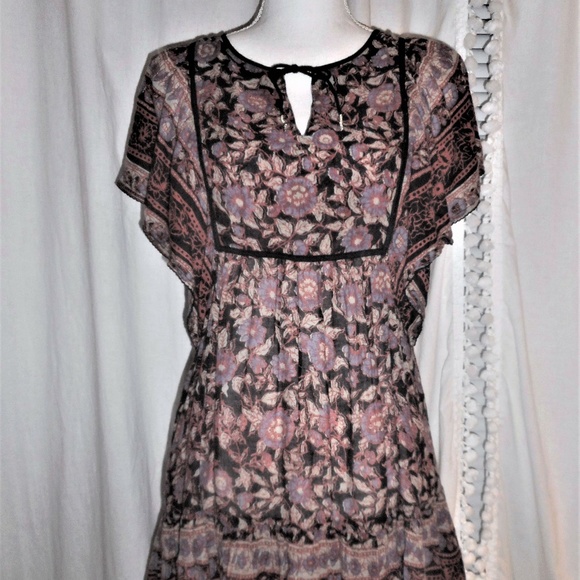 Ecote Flutter Sleeve Floral Cotton Peasant Dress S - Picture 1 of 7